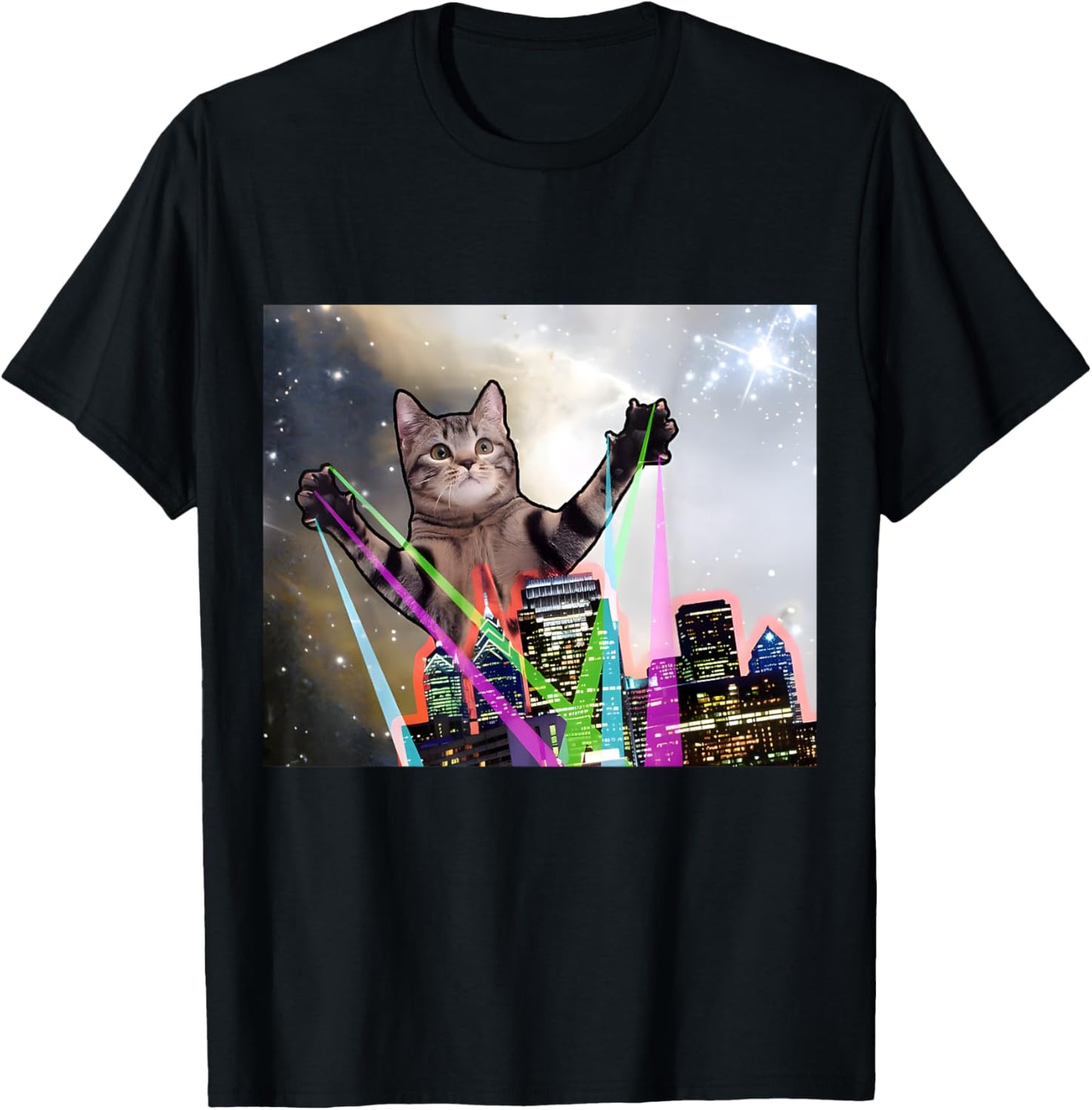 Laser Eyes Space Cat Funny Laser Cat Cute Space Cat Kitten T-Shirt