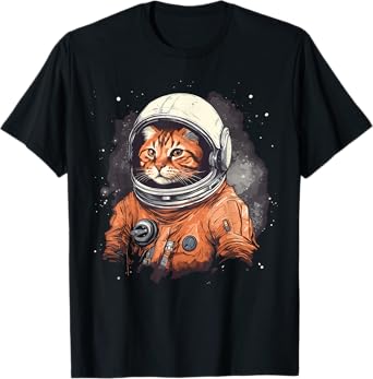 Red Cat In Astronaut Suit In Space Astronaut Cats Men Women Girls Kids T-Shirt