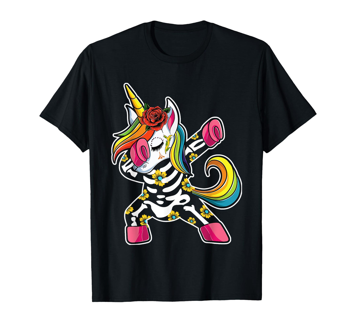 Cute Unicorn Sugar Skull Day Of The Dead Apparel Women Girls T-Shirt