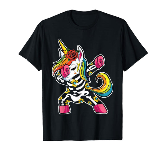 Cute Unicorn Sugar Skull Day Of The Dead Apparel Women Girls T-Shirt