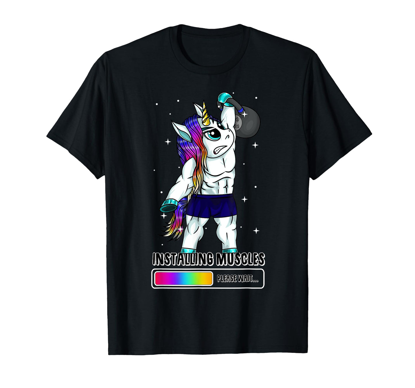 Unicorn Installing Muscles Kettlebell Fun Gym Workout Gift T-Shirt