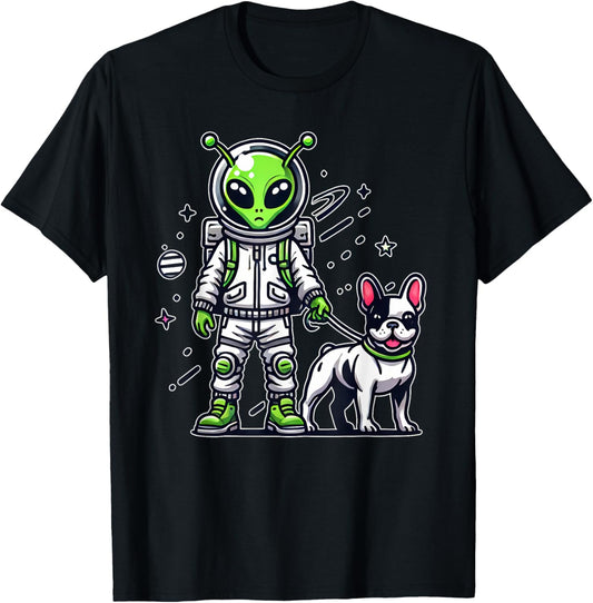 Alien Astronaut And French Bulldog In The Space Galactic Pal T-Shirt