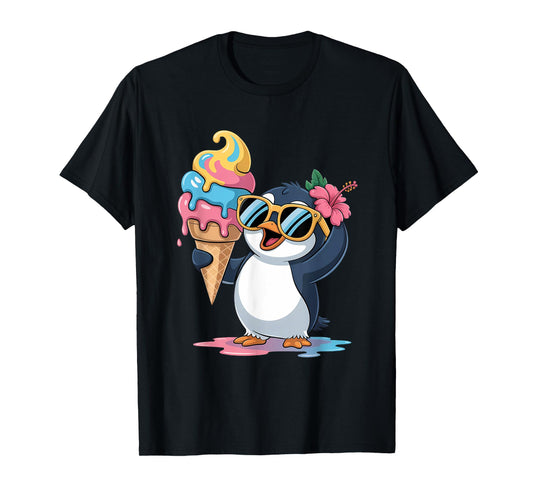 Funny Summer Foodie Lovers Cute Penguin Holding Ice Cream T-Shirt