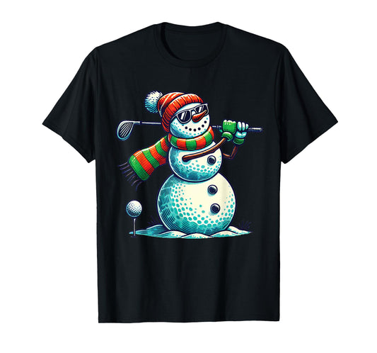 Funny Snoman Playing Golf ball Christmas Golf lovers players T-Shirt