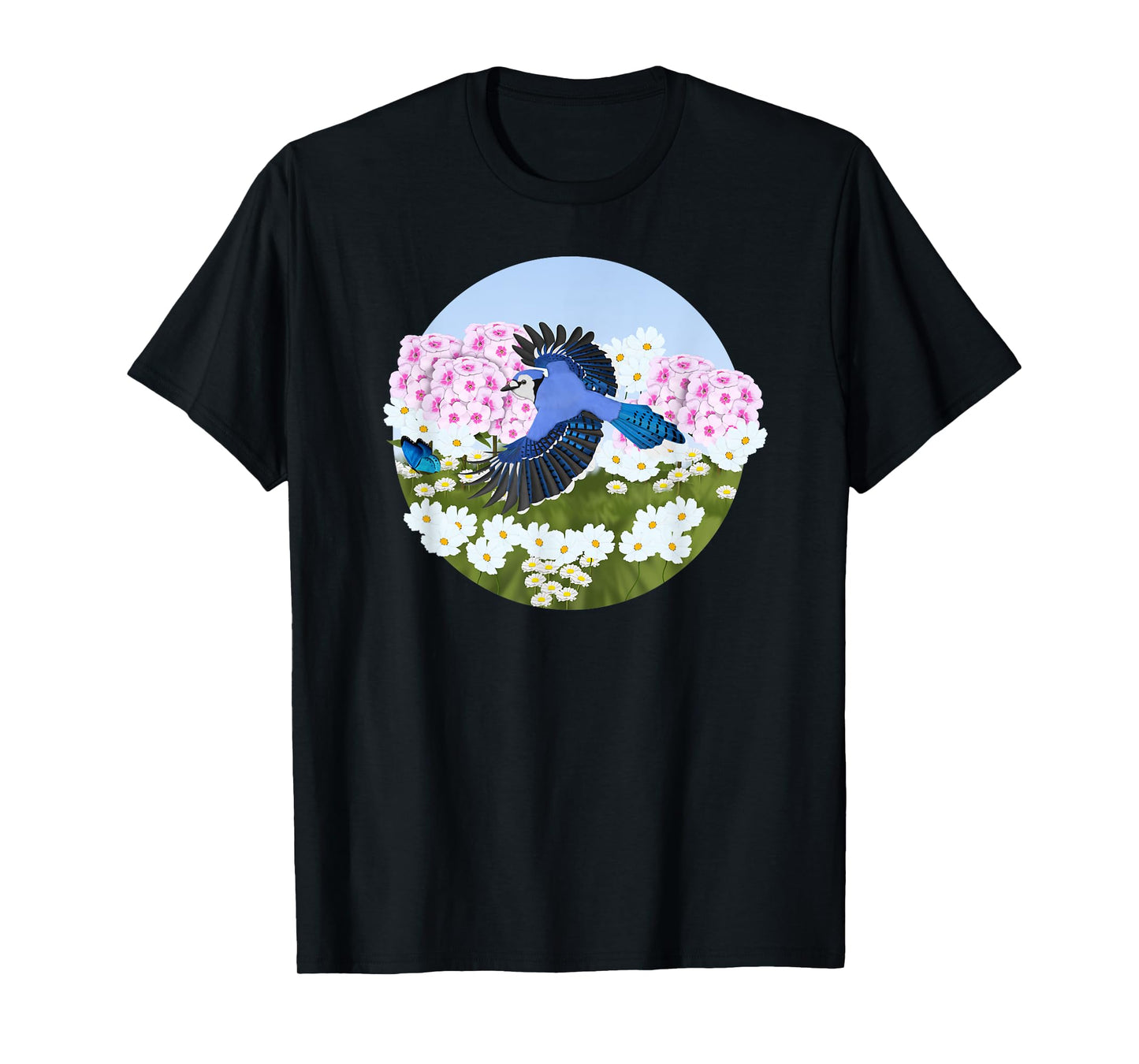 Blue Jay Summer Flowers Bird Watching Biologist Birder T-Shirt