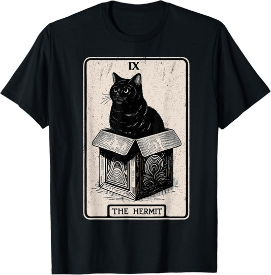 The Hermit Tarot Card Mystic Cat In Box Funny Cat T-Shirt