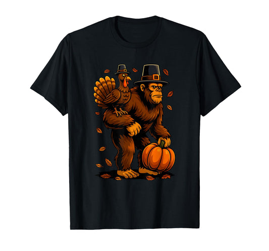 Funny Thanksgiving Bigfoot Turkey Pumpkin Boys Kids Teens T-Shirt