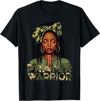 Prayer Warrior Locs Christian Black Woman Camo Bandana T-Shirt