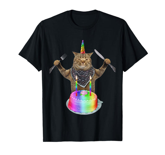 Funny cat unicorn with a birthday cake T-Shirt for Men Women Girls Kids