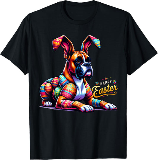 Happy Easter Day Boxer Dog Bunnies Colorful Eggs Dog Lovers T-Shirt