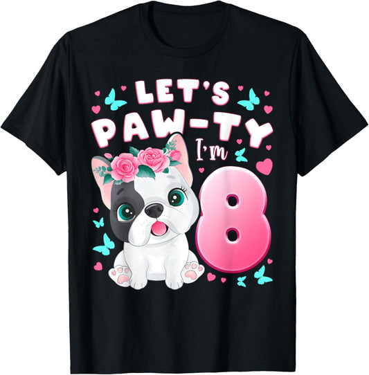 8th Birthday, Girl 8 Year, Dog, Puppy, Number 8 T-Shirt