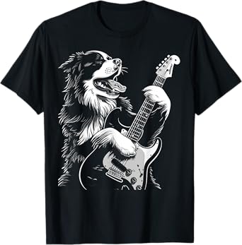 Bernese Mountain Dog Playing Electric Guitar Rock Dog Dad T-Shirt for Men Women Kids