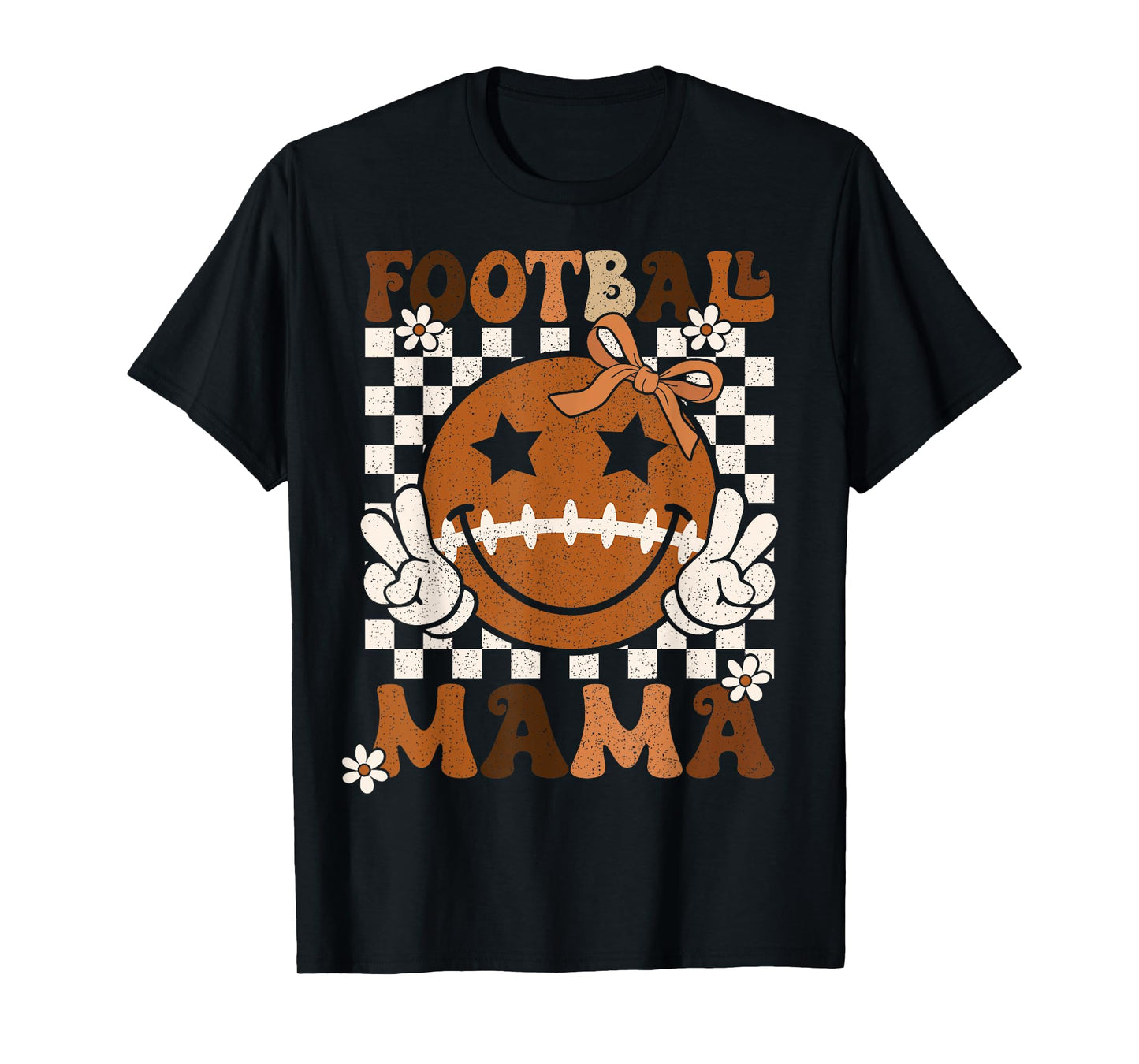 Coquette Bow Football Mama Mom Rtero Game Day T-Shirt
