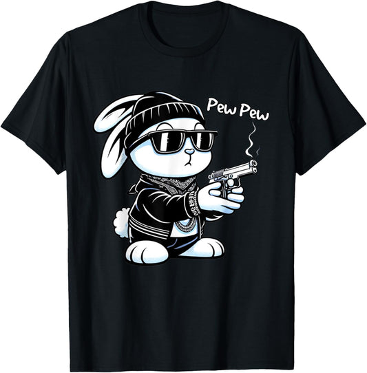 Thug Bunny Rabbit Gangster Rabbit With Gun Funny Rabbit T-Shirt
