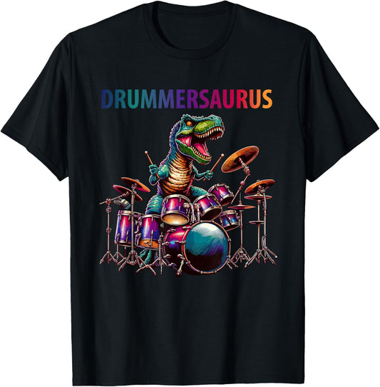 Drums Player Graphic Pun Funny Cool Drummer Tees Dinosaur T-Rex Drummer Band Drumming Drums Boys Youth Kids T-Shirt