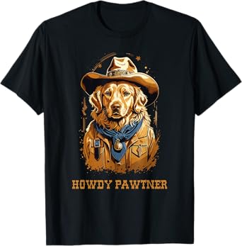 Cute Cowboy Cowgirl Golden Retriever Dog Pun T-Shirt