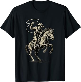 Wild West Rodeo cowboy Dark Western Horse Art T-Shirt