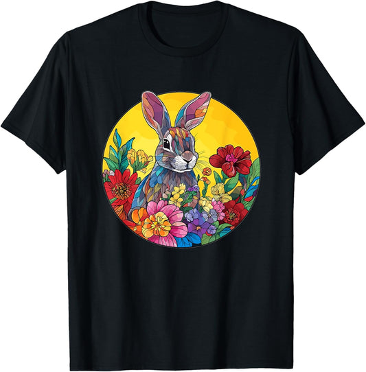 Cute Rabbit Among Flowers Artwork T-Shirt