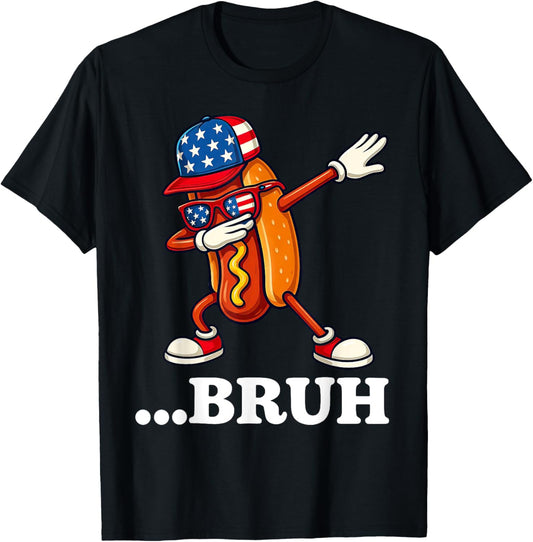 Hot Dog Bruh 4th Of July Boys Patriotic USA Teens Kids T-Shirt
