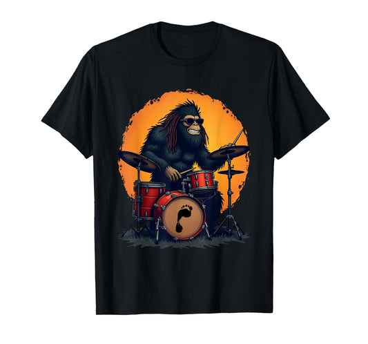 Bigfoot Drum Squad Retro Vintage Sasquatch Playing Drums T-Shirt