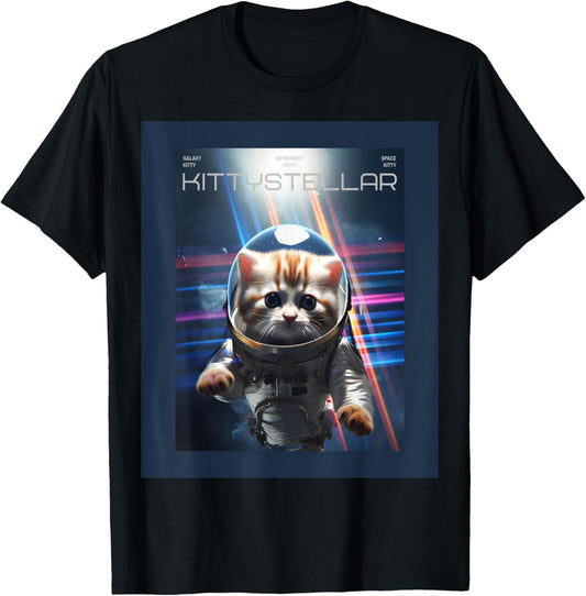 Astronaut Cat with Interstellar Space Aesthetic Movie Poster T-Shirt