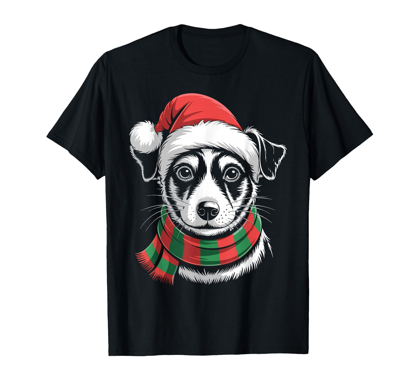 Rat Terrier Dog Xmas Santa Hat Scarf Christmas Costume T-Shirt