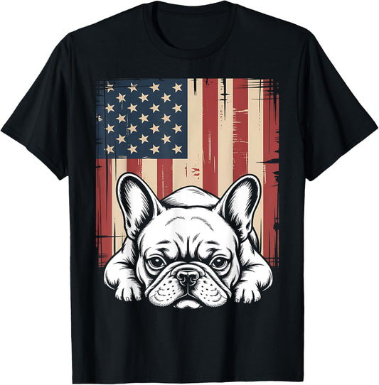 Patriotic French Bulldog American Flag Dog T-Shirt