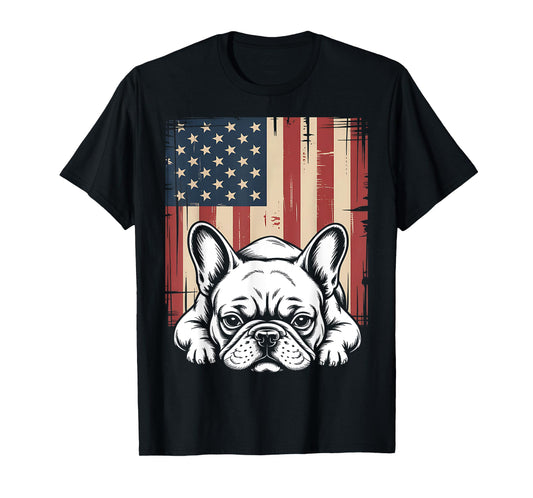 Patriotic French Bulldog American Flag Dog T-Shirt for Men Women Girls Kids