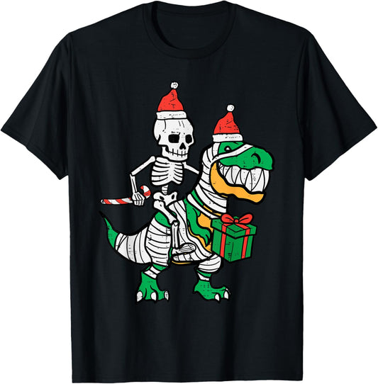 Christmas Skeleton On Trex Santa Xmas Dino Boys Kids Toddler T-Shirt