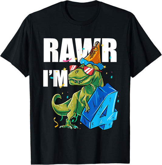 Dino Four Rawr Im 4 Roar Im 4 Years Old Dinosaur T-Shirt
