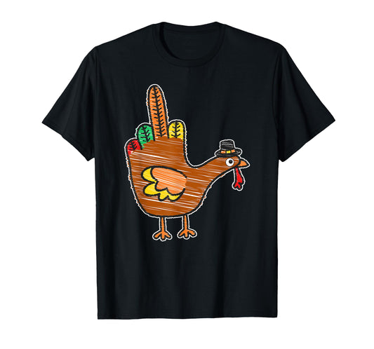 Middle Finger Thanksgiving Turkey Kids Bird Drawing T-Shirt