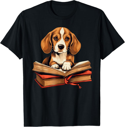 Cute Dog Beagle Reading Book T-Shirt