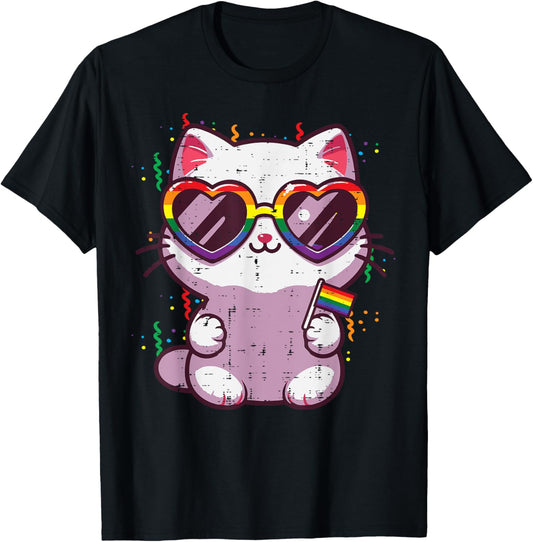Gay Pride Month Cat Kitten LGBTQ Ally Rainbow Flag Men Women T-Shirt