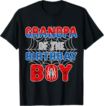 Spider Web Birthday Party Grandpa of The Birthday Boy T-Shirt