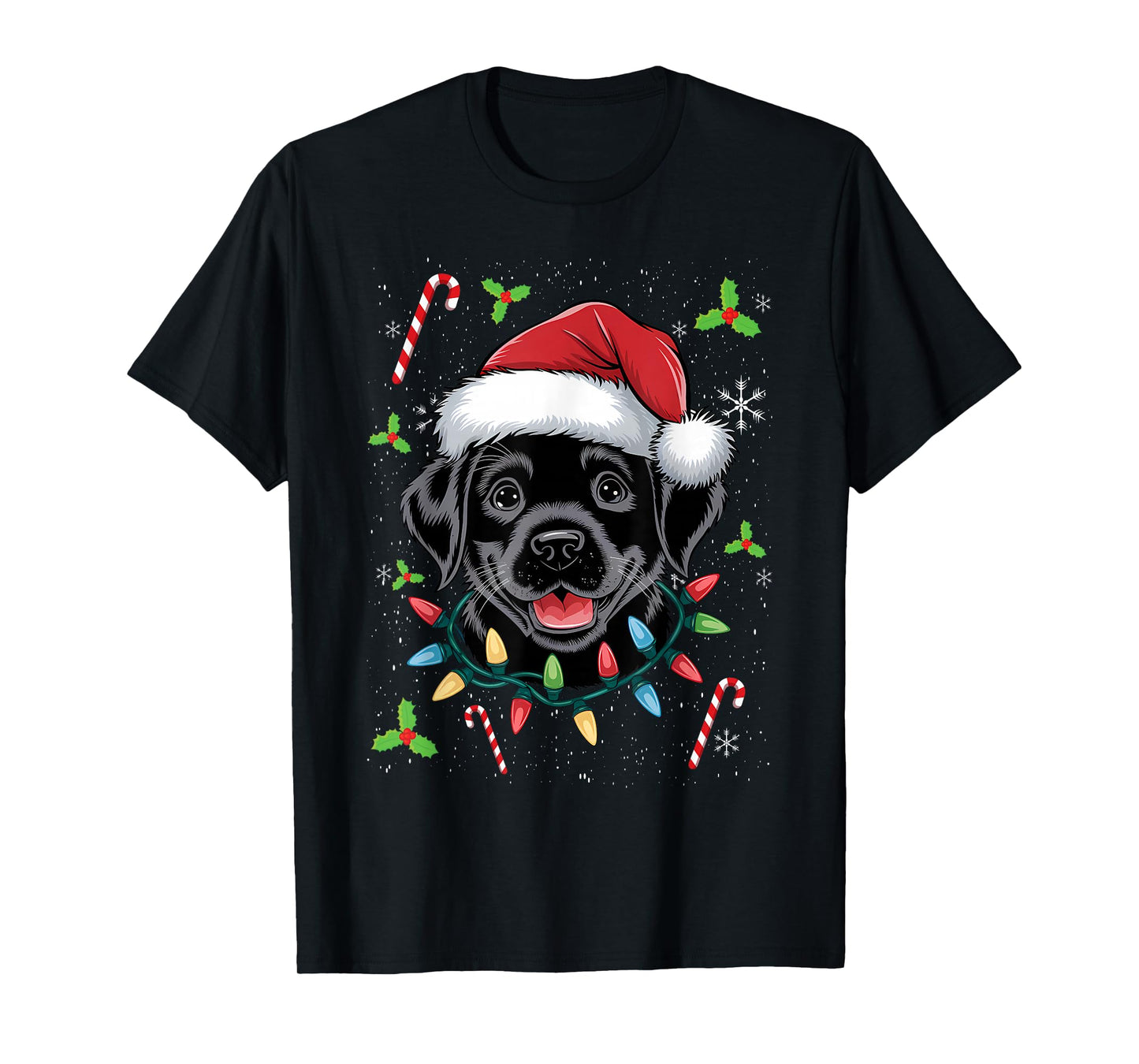 Black Lab Labrador Christmas Tree Light Pajama Dog Xmas T-Shirt