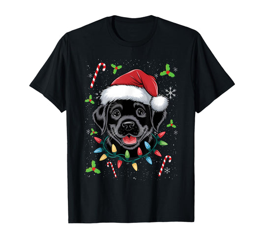Black Lab Labrador Christmas Tree Light Pajama Dog Xmas T-Shirt