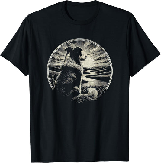 Vintage Australian Shepherd Dog Retro Sunset Art Design T-Shirt