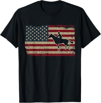 Horseback Riding America Flag Gift Horseman Horse Racing T-Shirt