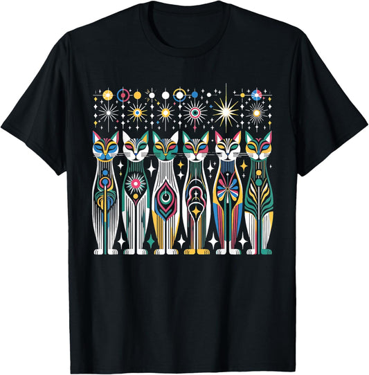 Vintage Color Retro Mid-Century Long Neck Cats 50s 60s Style T-Shirt