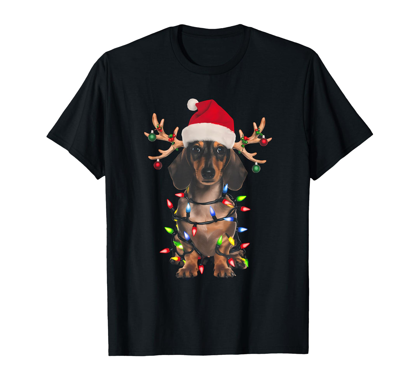 Dachshund Christmas Tree Shirt Dachshund Santa Hat Lover T-Shirt