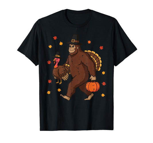 Thanksgiving Bigfoot Sasquatch Turkey Fall Men Women Kids T-Shirt