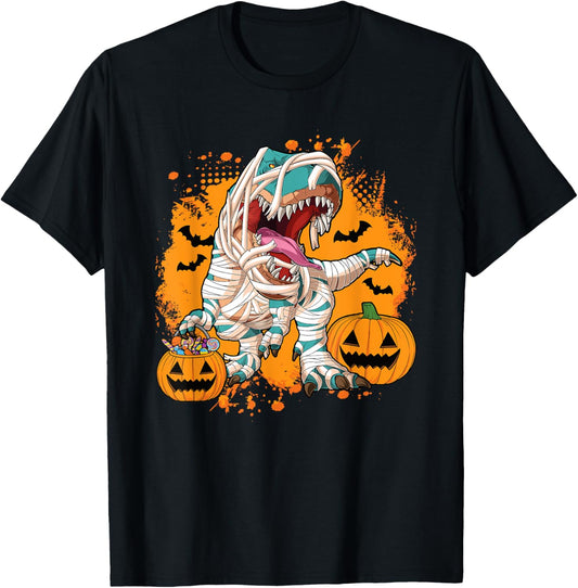 Scary Halloween Dino T Rex Dinosaur Pumpkin Men Boys Kids T-Shirt