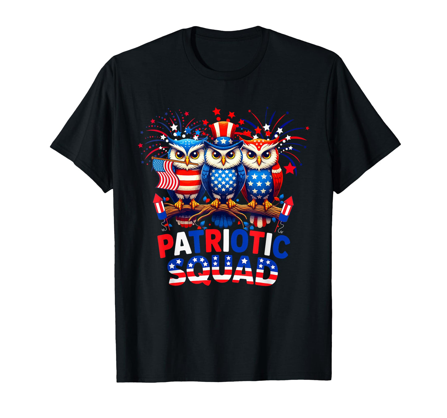 Patriotic Squad Three Cute Owls 4th Of July US Flag T-Shirt