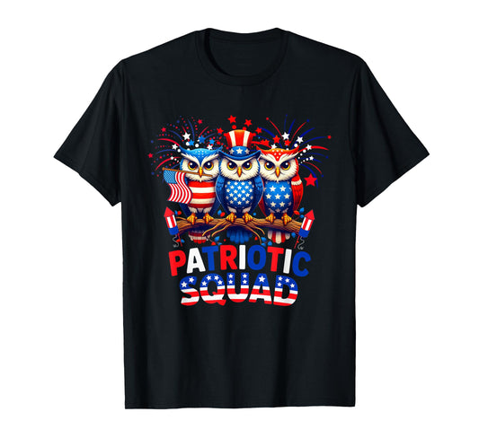 Patriotic Squad Three Cute Owls 4th Of July US Flag T-Shirt