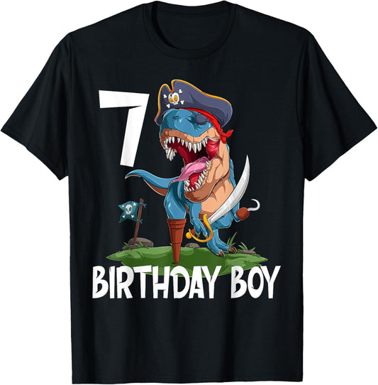 7 Years Old Dinosaur T rex Pirate 7th Birthday Boy T-Shirt