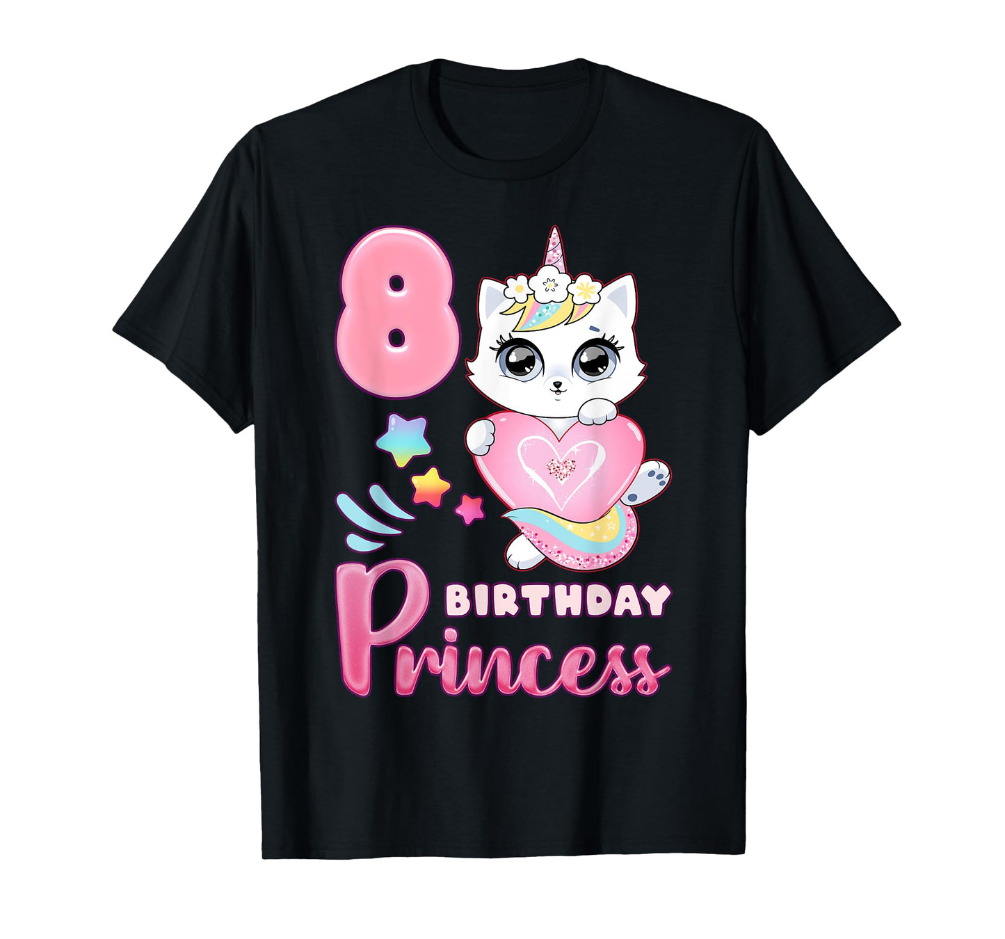 Girl, 8th birthday, unicorn cat, number 8 T-Shirt