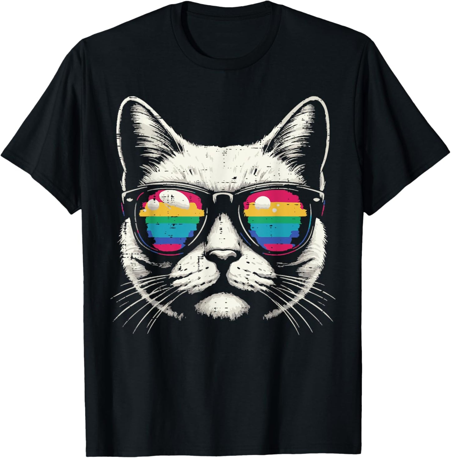 Gay Pride Month Cat Sunglasses Cool LGBTQ Ally Rainbow Flag T-Shirt