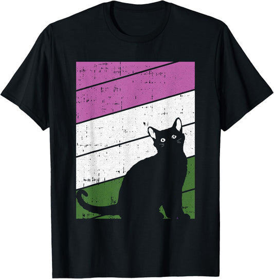 Black Cat Gender-queer Pride Kitty Lover LGBT-Q Proud Ally T-Shirt