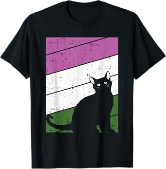Black Cat Gender-queer Pride Kitty Lover LGBT-Q Proud Ally T-Shirt