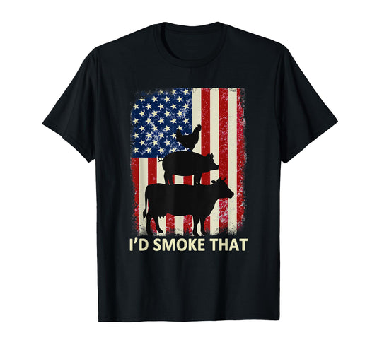 I'd Smoke That American Flag Funny BBQ T-Shirt for Women Men